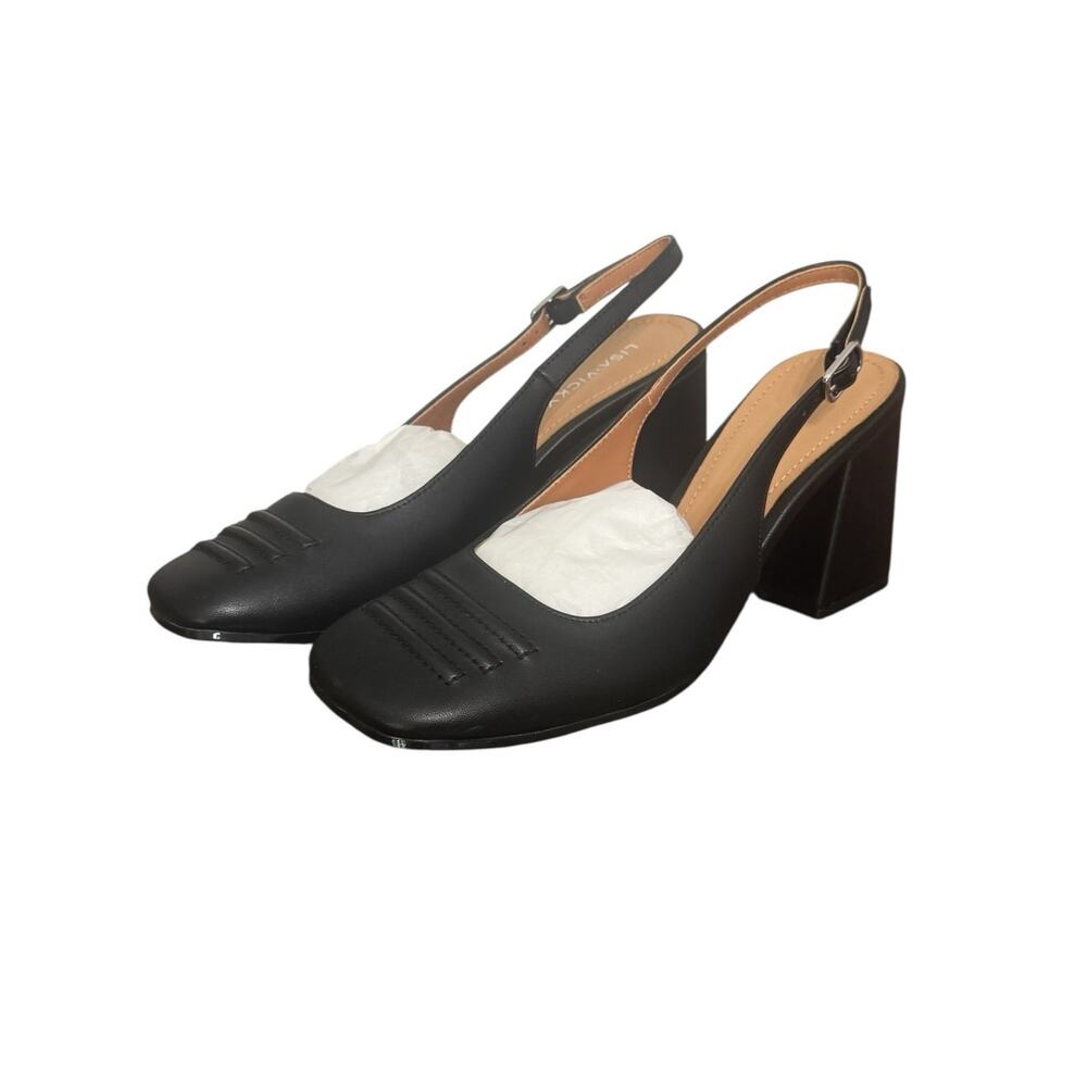 NIB! Lisa Vicky Grand Slingback Square Toe Block Heel Pump in Black - Size 6.5 - Picture 2 of 11